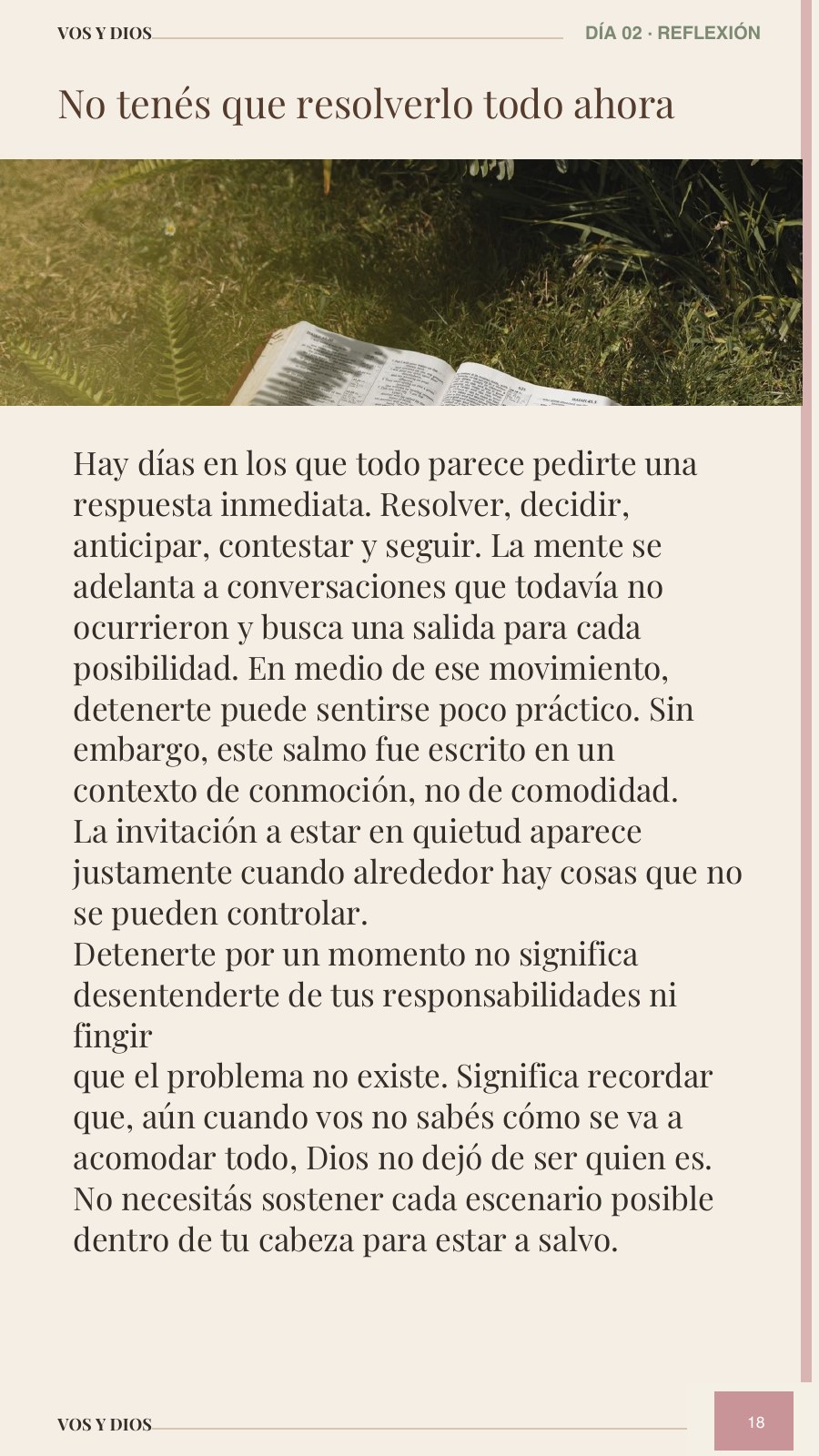 Página 18 real del devocional Vos y Dios: reflexión del día 2