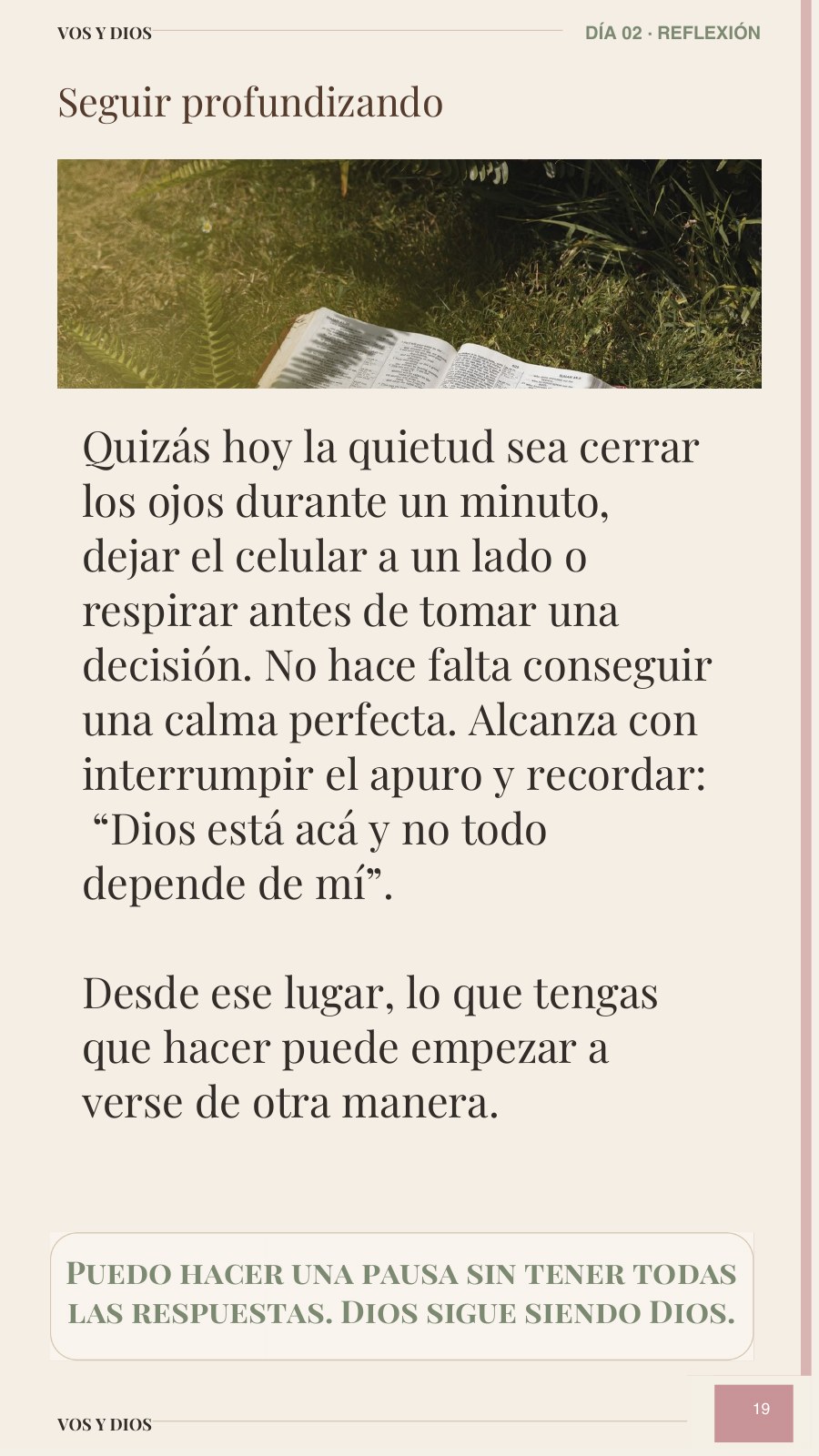 Página 19 real del devocional Vos y Dios: profundización del día 2