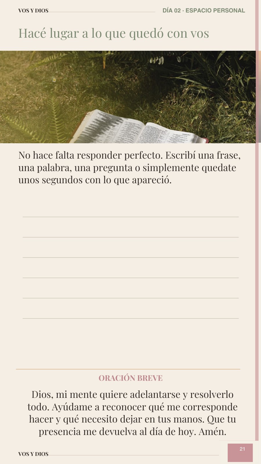 Página 21 real del devocional Vos y Dios: espacio personal y oración