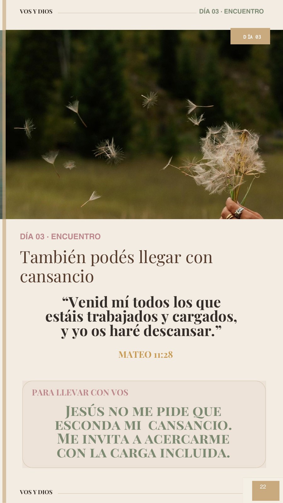 Página 22 real del devocional Vos y Dios: encuentro del día 3